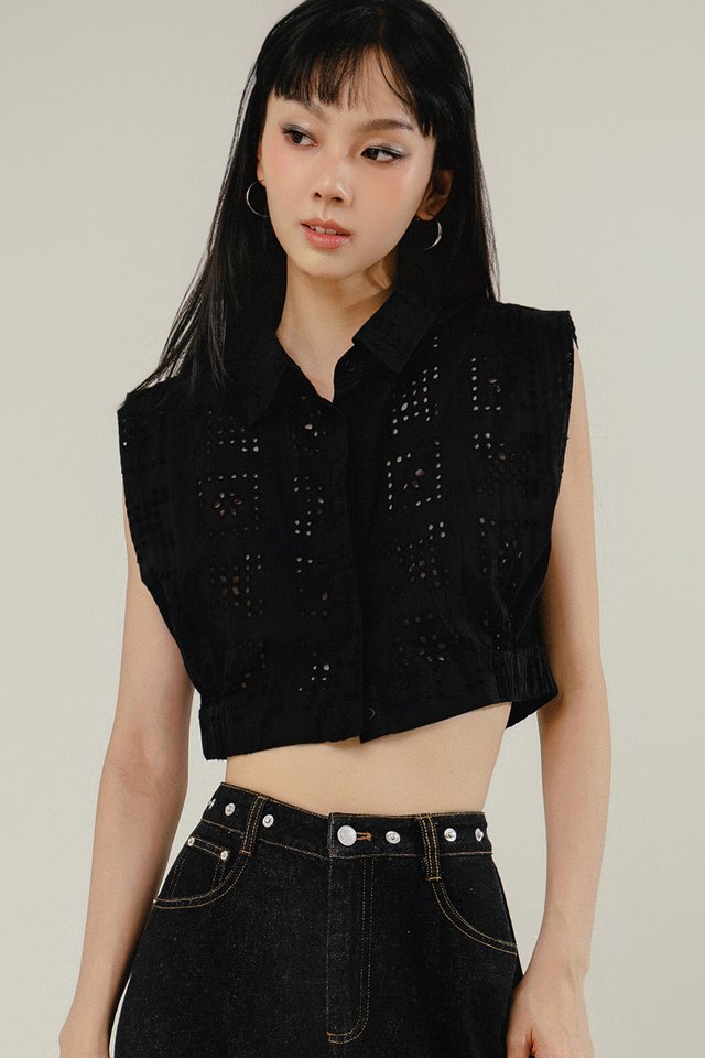 LEIA EMBROIDERY TOP IN BLACK