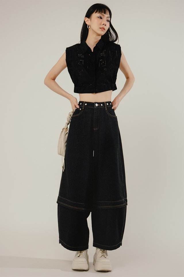 LEIA EMBROIDERY TOP IN BLACK