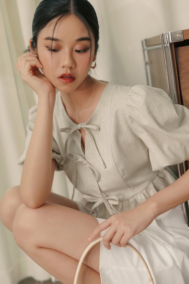 MOLLY RIBBON LINEN TOP IN OAT