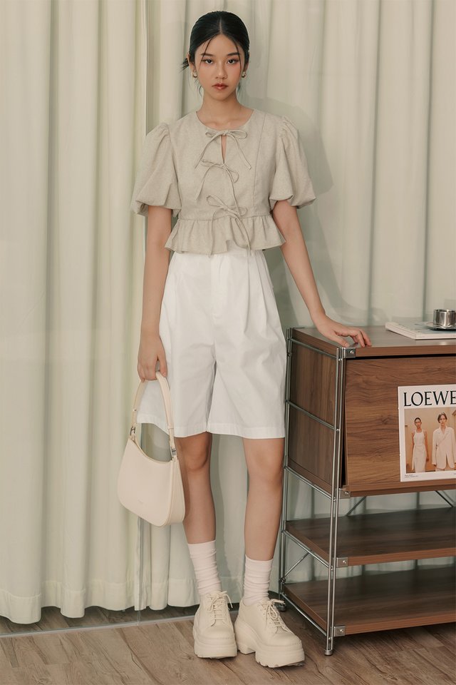 MOLLY RIBBON LINEN TOP IN OAT