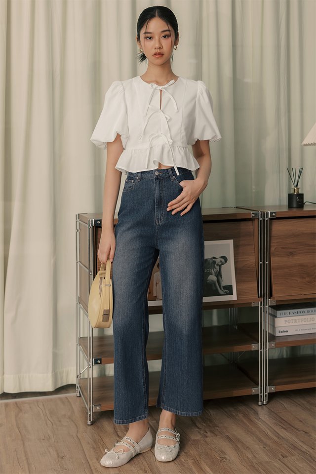 MOLLY RIBBON LINEN TOP IN WHITE