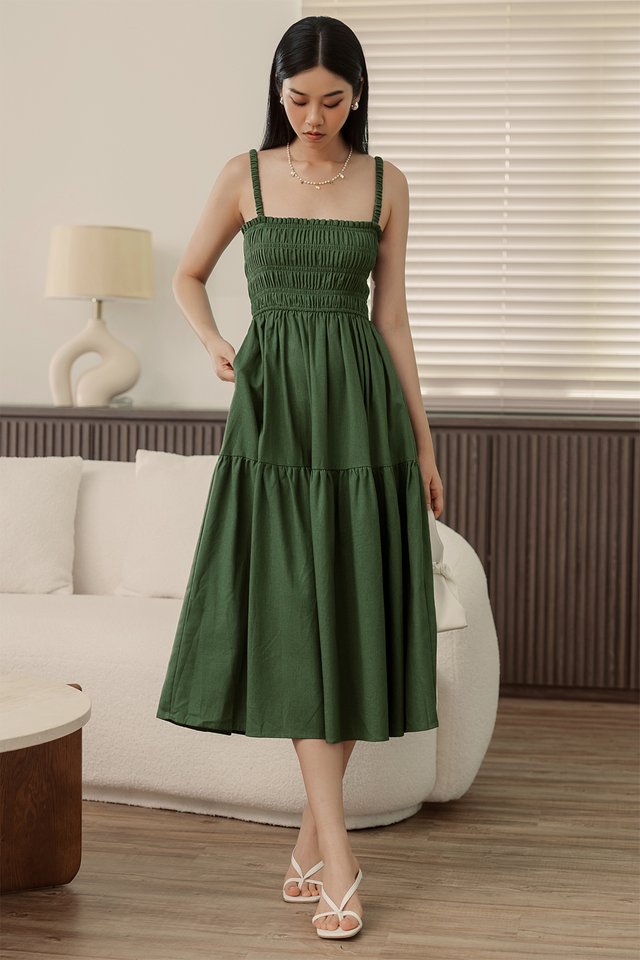 NATALIA LINEN TIERED MAXI IN PINE