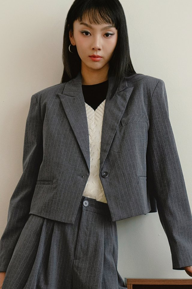 ANDRE PINSTRIPE BLAZER IN GRAPHITE