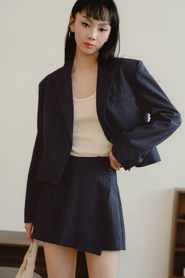 ANDRE PINSTRIPE SKORTS IN DARK NAVY