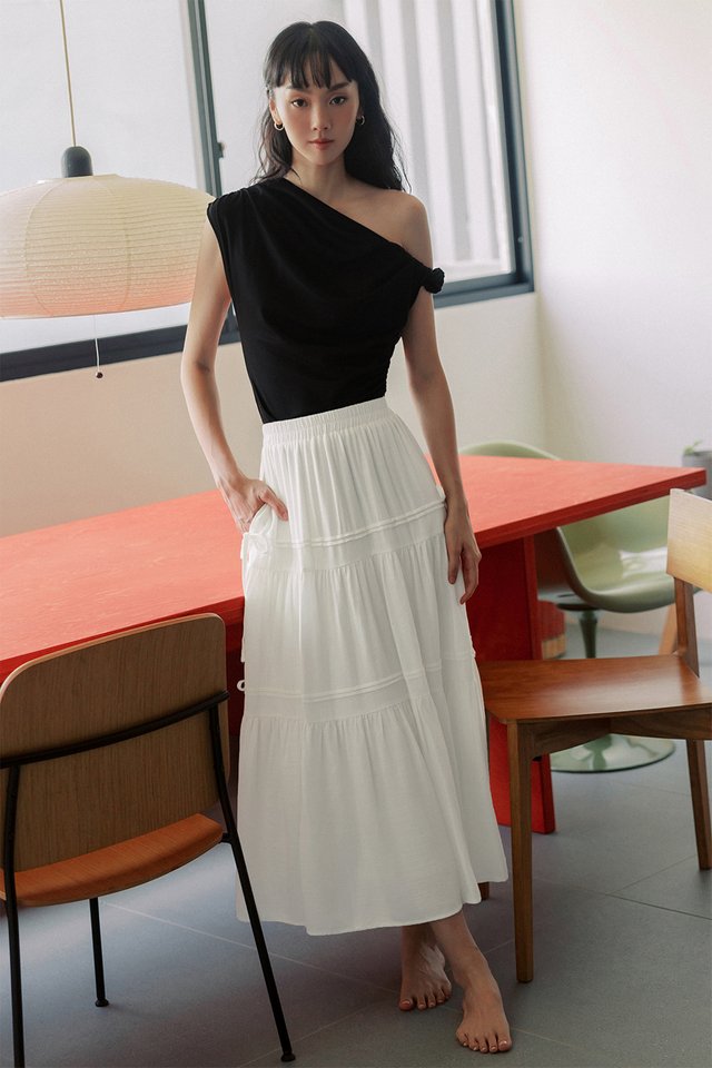 EMMIE LINEN TIERED MAXI IN WHITE