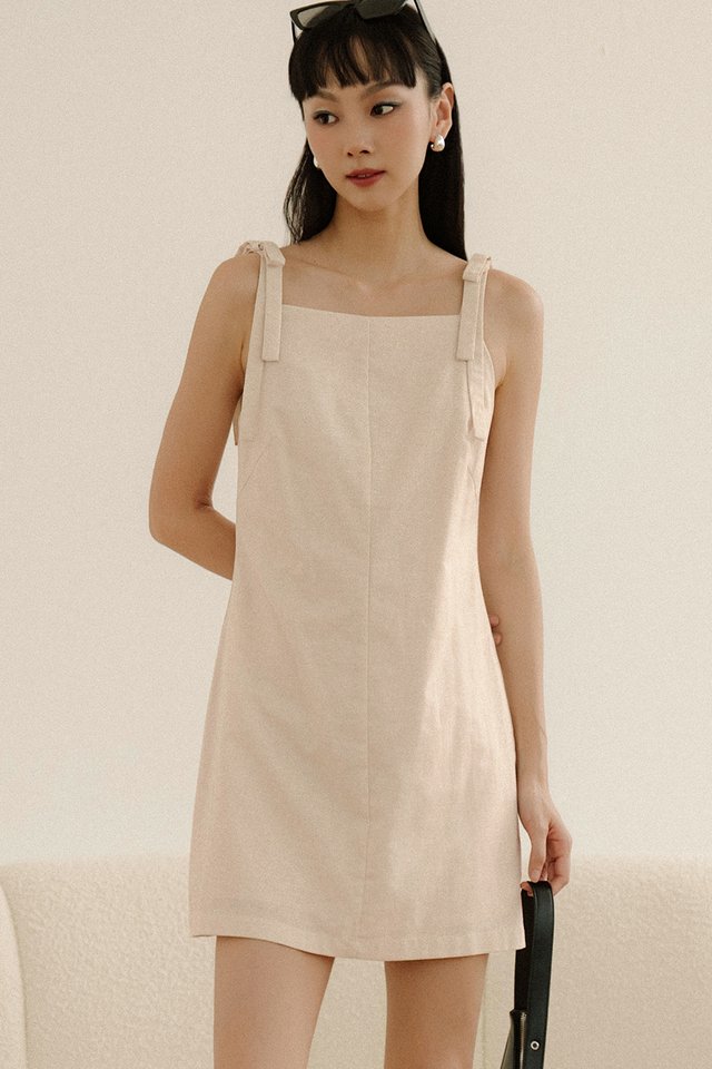 KYREN LINEN PLAYSUIT DRESS IN ALMOND