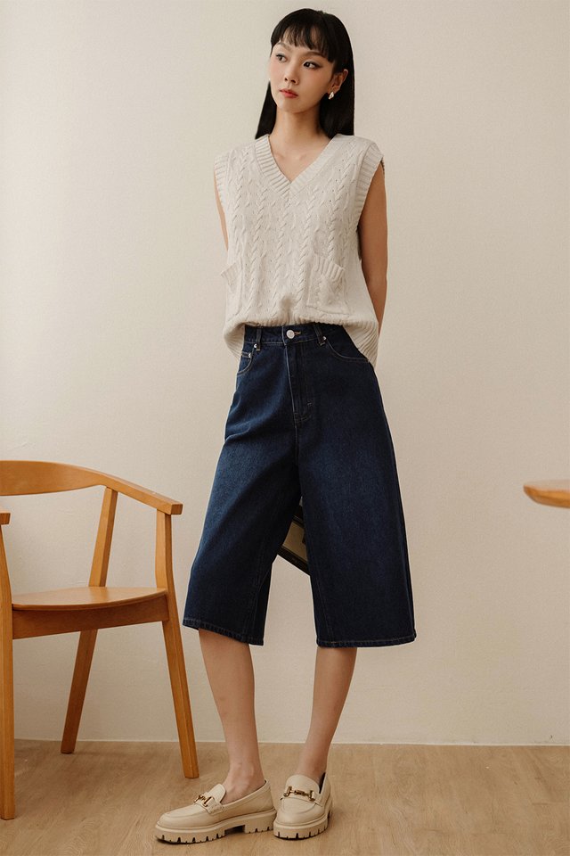 NICCO DENIM JORTS IN DARK WASH