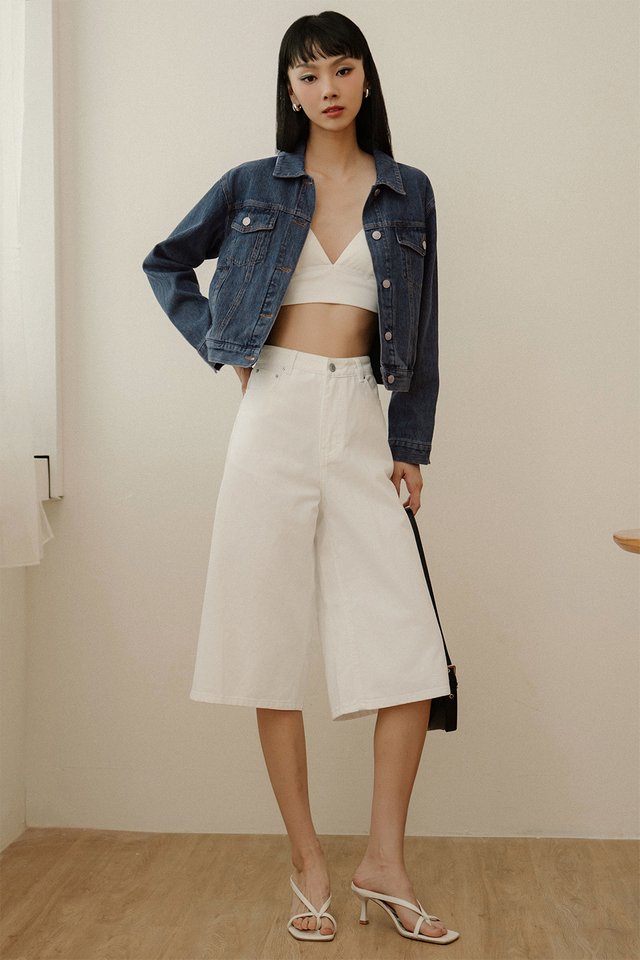 NICCO DENIM JORTS IN WHITE