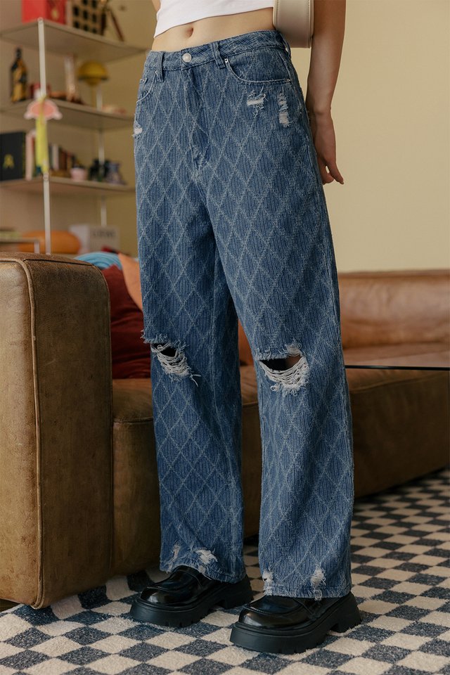 KARL DENIM RIPPED JEANS