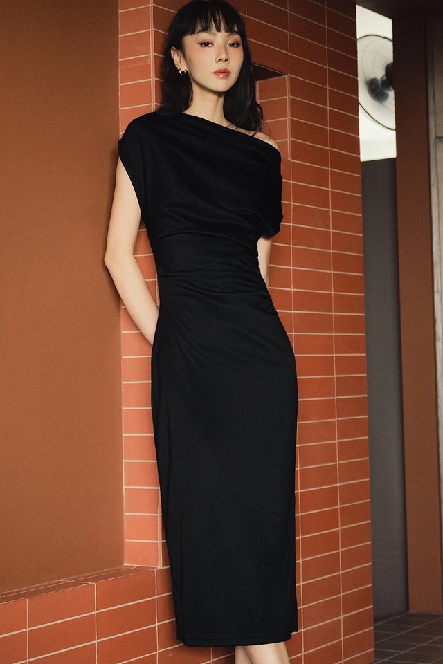 LOUIE ASYMMETRICAL RUCHED MIDI
