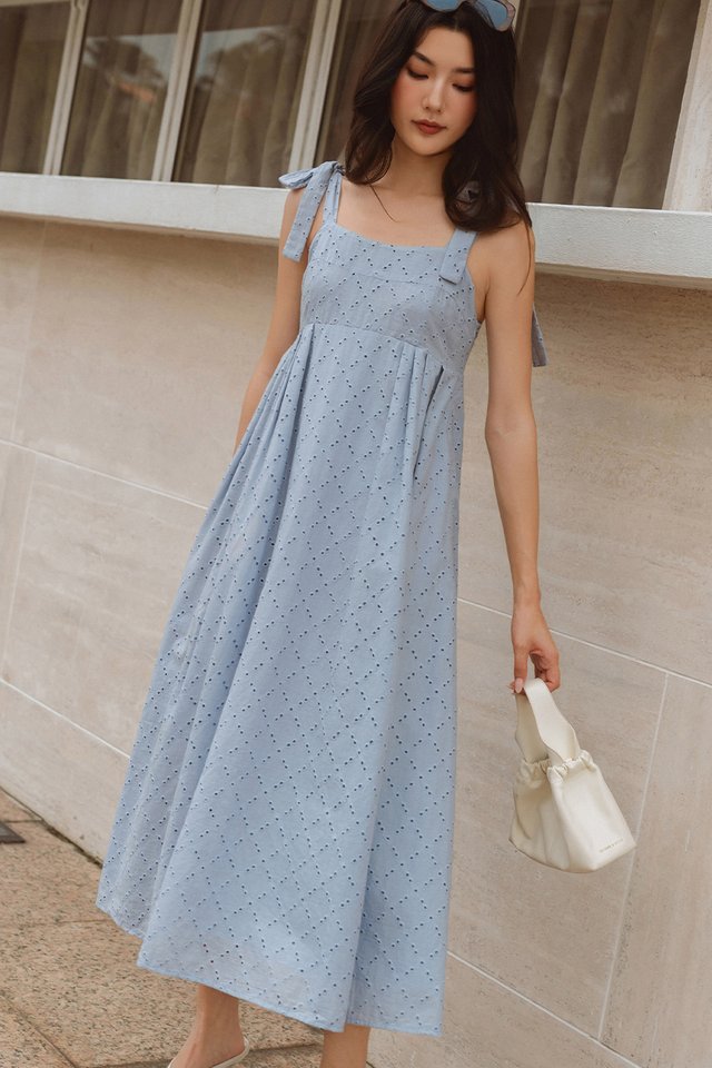 ADY EMBROIDERY TIE MAXI IN BABY BLUE