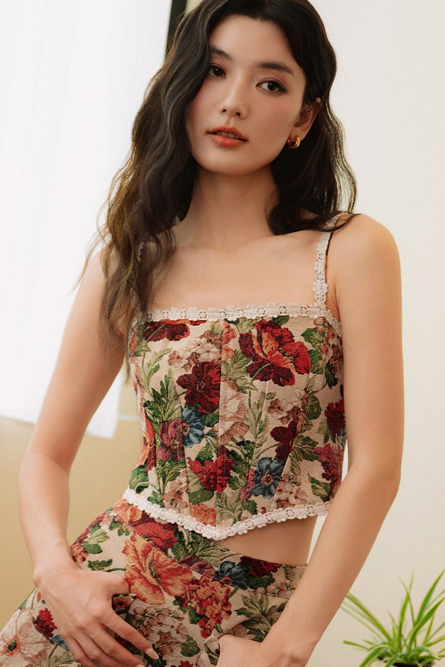 BRIDGET CORSET BROCADE TOP IN CREAM