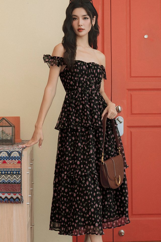 KOYEE TIERED MAXI IN BLACK
