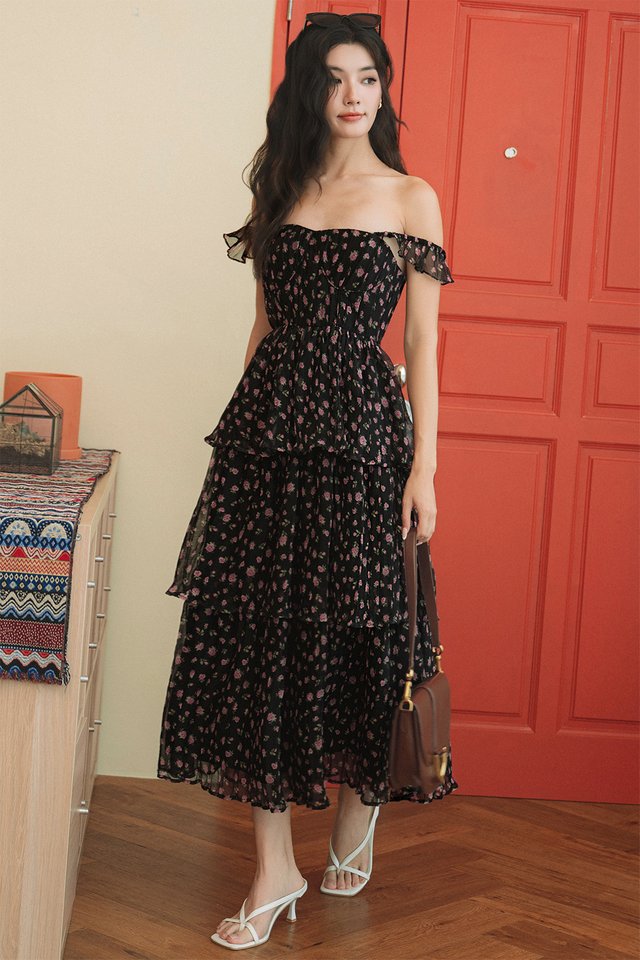 KOYEE TIERED MAXI IN BLACK