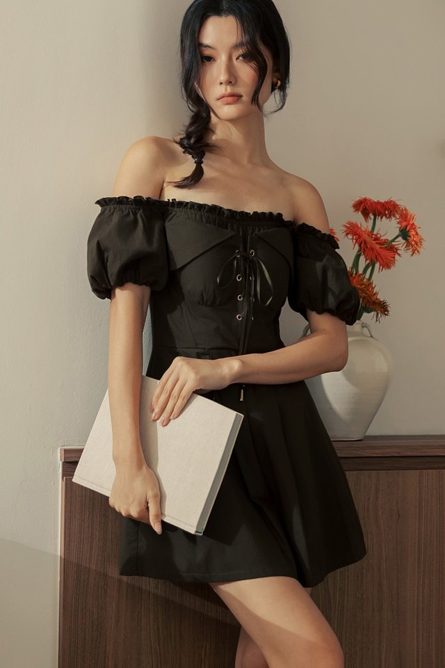 MICAH CORSET OFF SHOULDER PLAYSUIT IN OAK