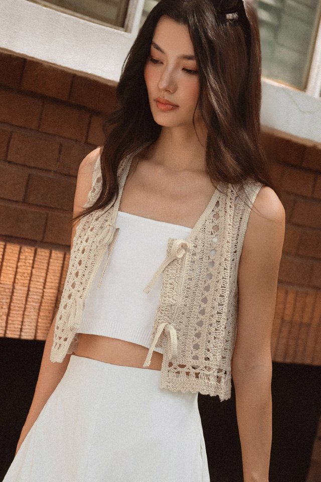 SONNY CROCHET KNIT TIE TOP IN OATMEAL