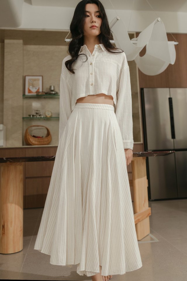 AKIRA LINEN STRIPE MAXI IN WHITE