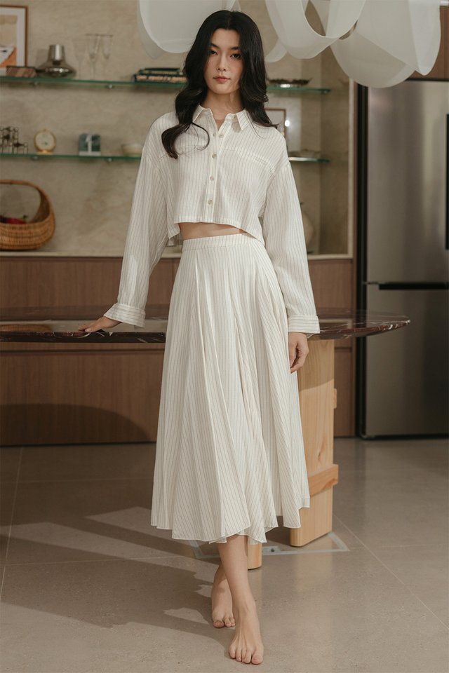 AKIRA LINEN STRIPE MAXI IN WHITE