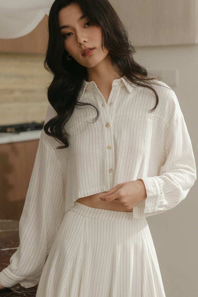 AKIRA LINEN STRIPE SHIRT IN WHITE