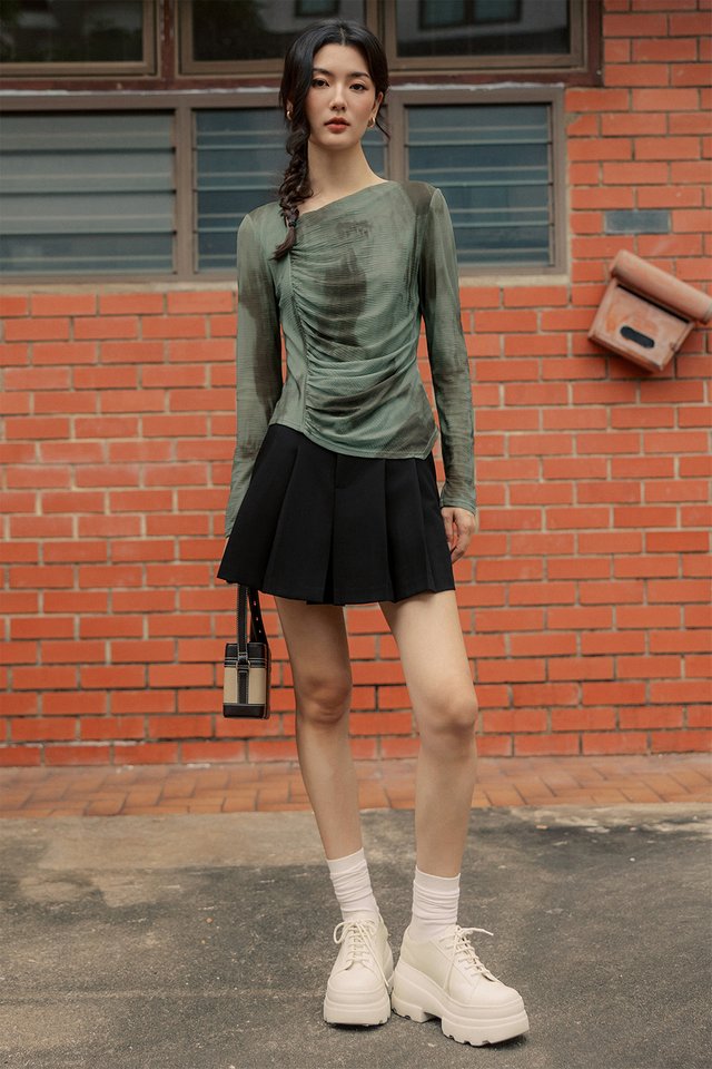 LOGAN TIE-DYE TULLE TOP IN ARTICHOKE