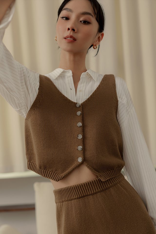 MAREN KNIT VEST TOP IN CAMEL
