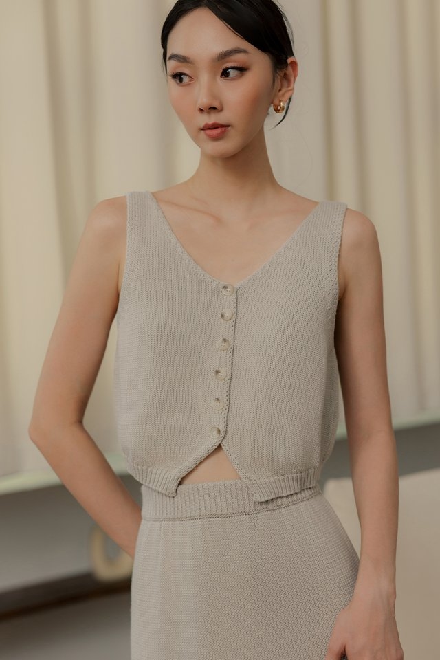 MAREN KNIT VEST TOP IN PEBBLE