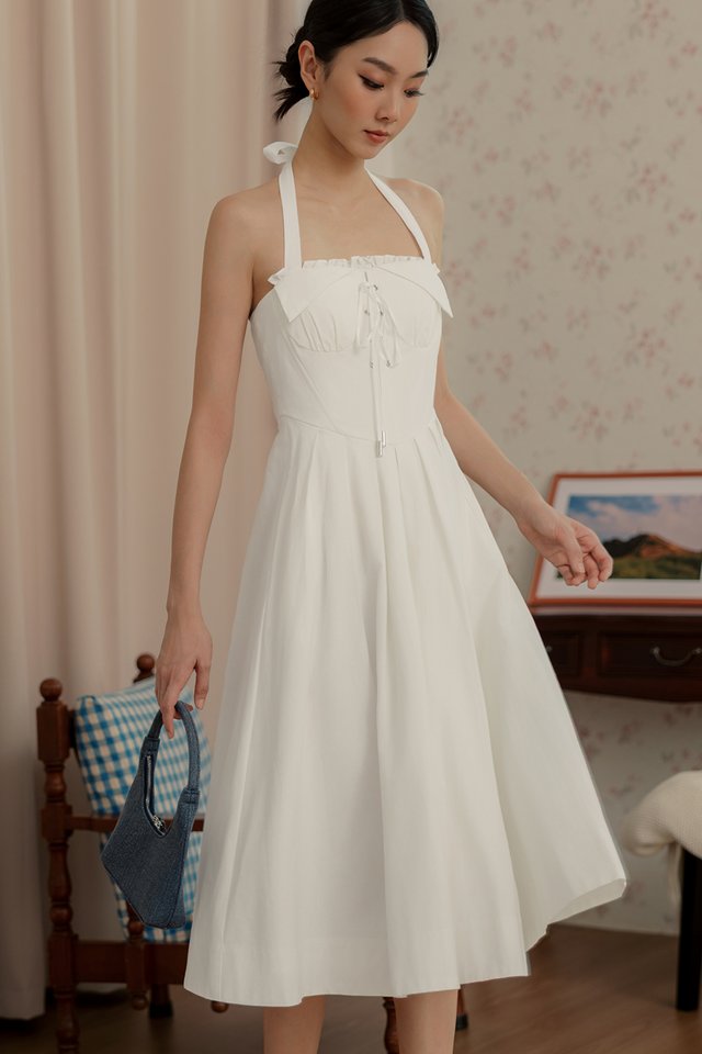 MICAH CORSET PLEAT MIDI IN WHITE