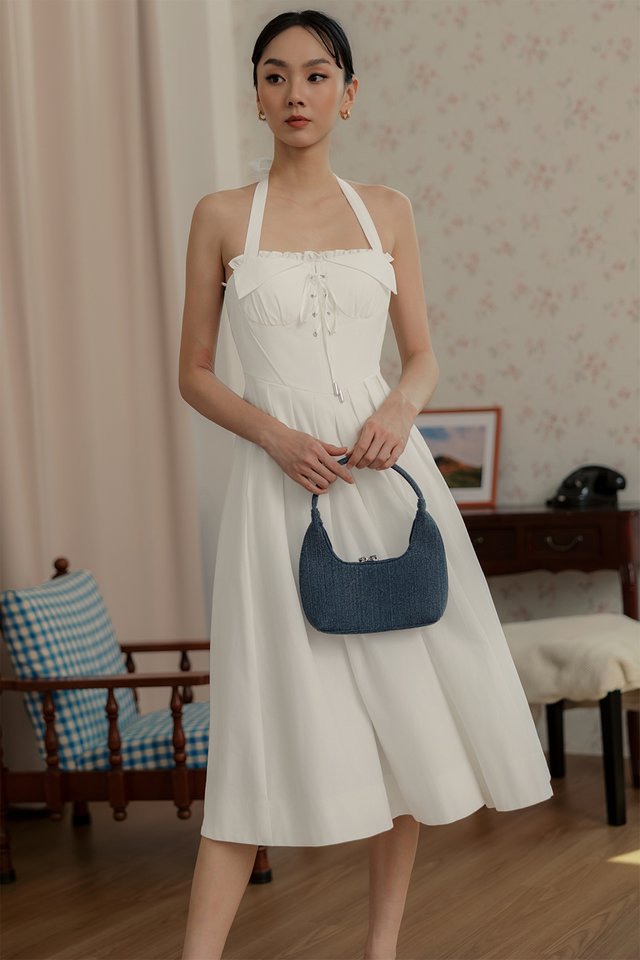 MICAH CORSET PLEAT MIDI IN WHITE