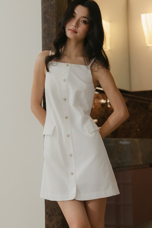 NIKKO LINEN PLAYSUIT DRESS IN WHITE