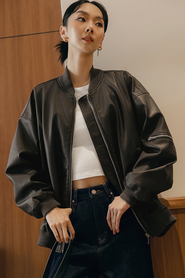 CALLAN OVERSIZED LEATHER BOMBER