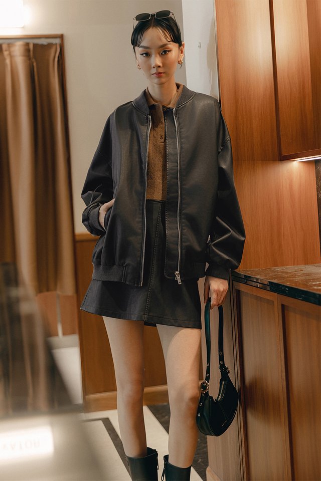 CALLAN OVERSIZED LEATHER BOMBER