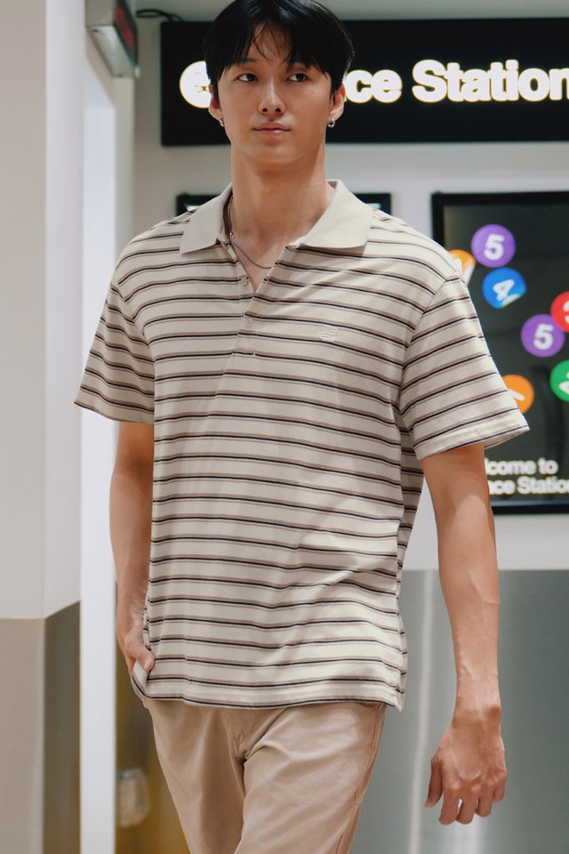 FINLEY STRIPE MEN’S POLO IN CREAM