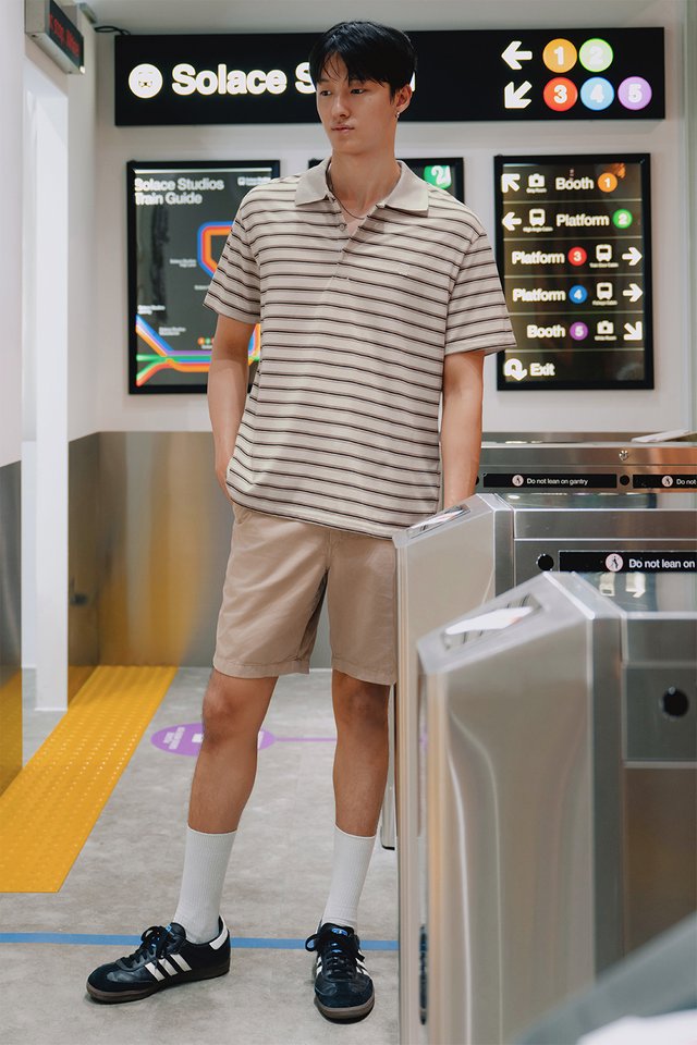 FINLEY STRIPE MEN’S POLO IN CREAM