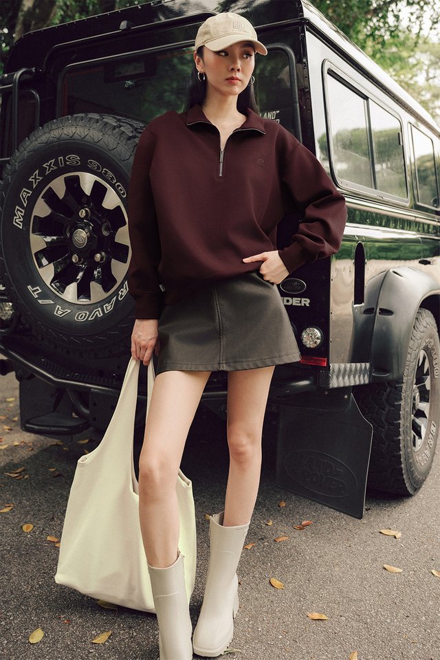 JORDAN UNISEX ZIPPED PULLOVER IN BURGUNDY