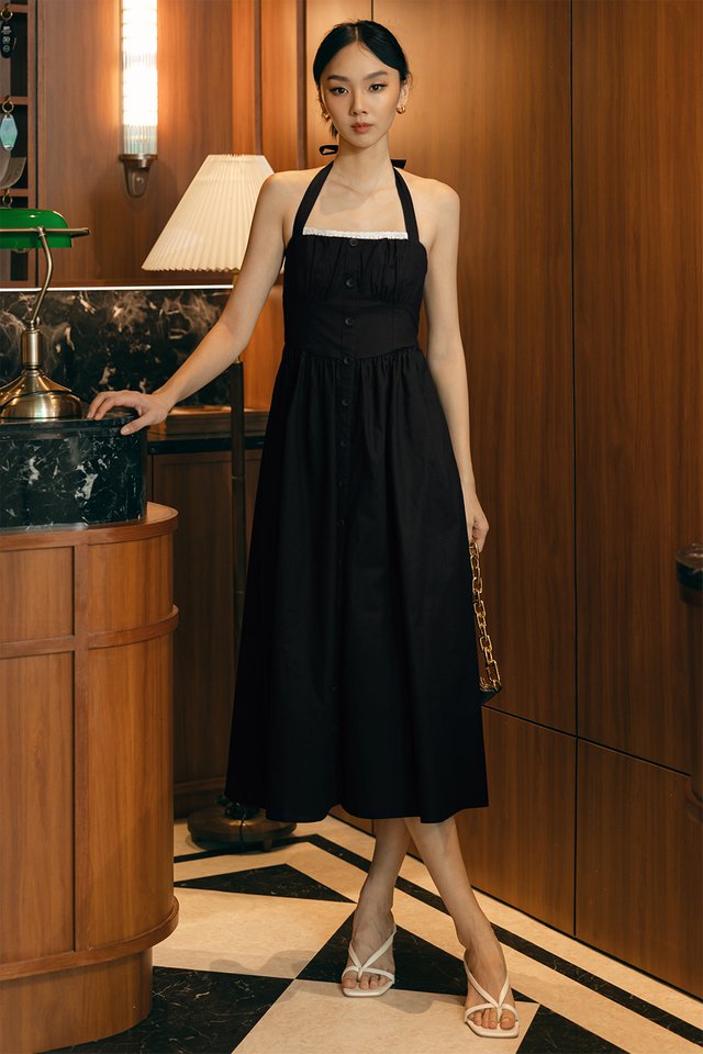 ROSALIA LACE TRIM PADDED MAXI IN BLACK