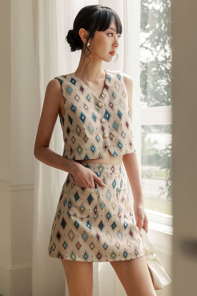 COOPER BROCADE SKORTS IN IVORY