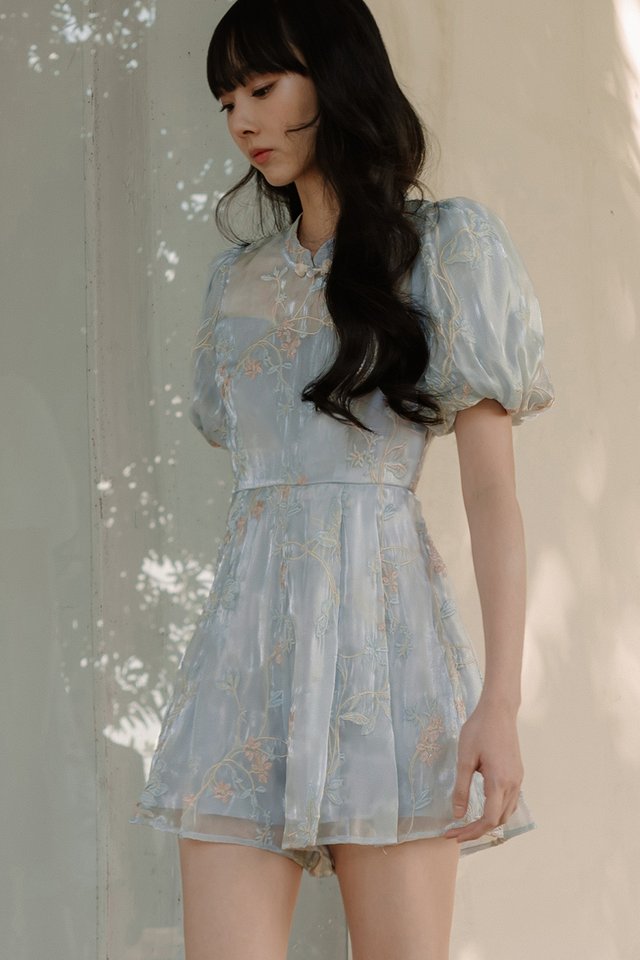 HANAMI ORGANZA CHEONGSAM PLAYSUIT IN BABY BLUE