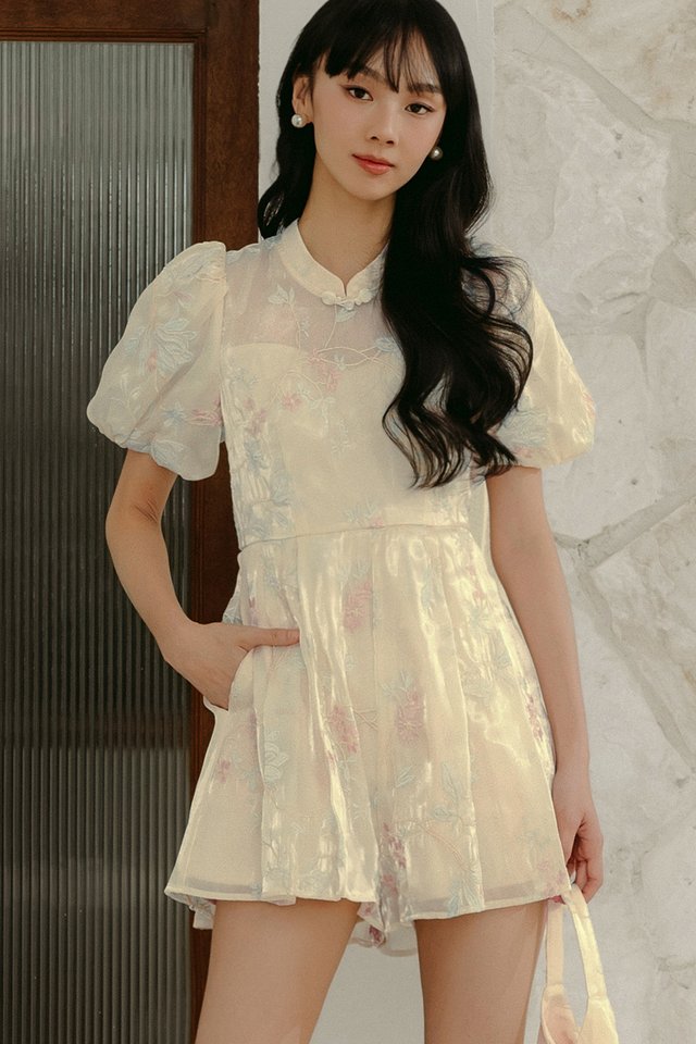 HANAMI ORGANZA CHEONGSAM PLAYSUIT IN CHALK