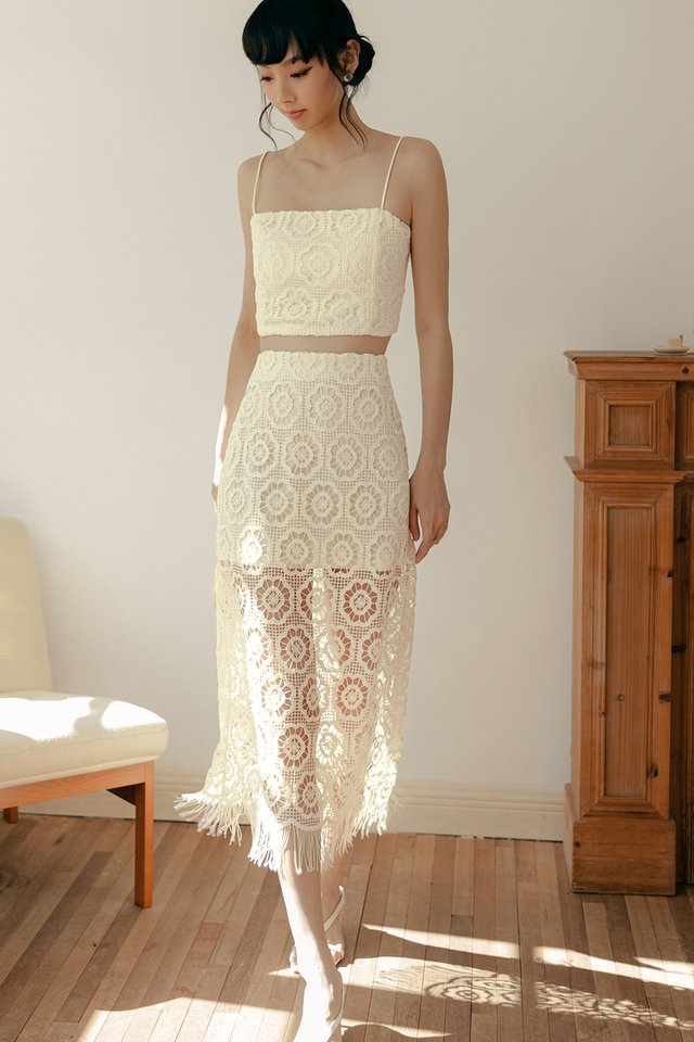 ISLA CROCHET FRINGE MAXI IN MILK