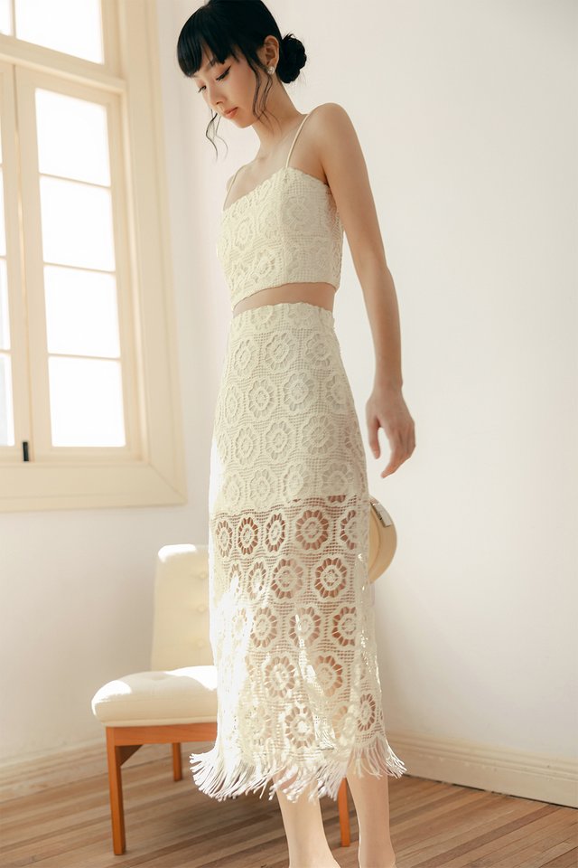 ISLA CROCHET FRINGE MAXI IN MILK