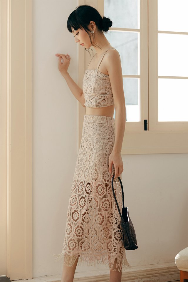 ISLA CROCHET FRINGE MAXI IN MILK TEA