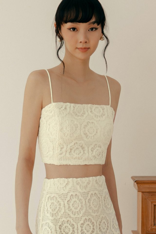 ISLA CROCHET PADDED TOP IN MILK