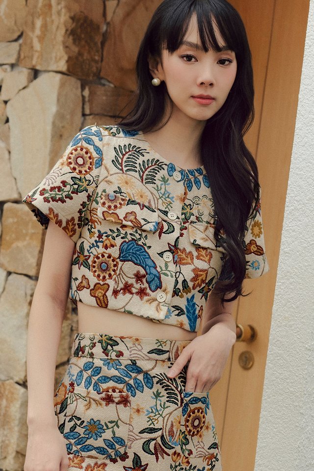 ITZEL BROCADE TOP IN CREAM