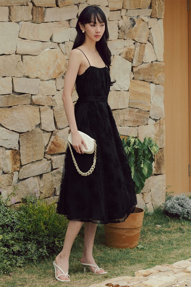 KELLAN APPLIQUÉ TULLE MAXI IN BLACK