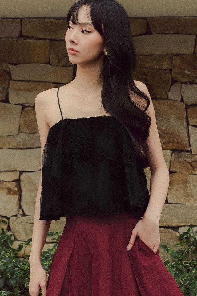 KELLAN APPLIQUÉ TULLE TOP IN BLACK