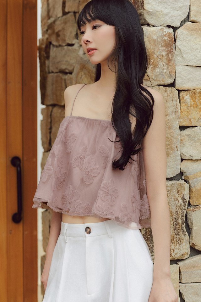 KELLAN APPLIQUÉ TULLE TOP IN BLUSH