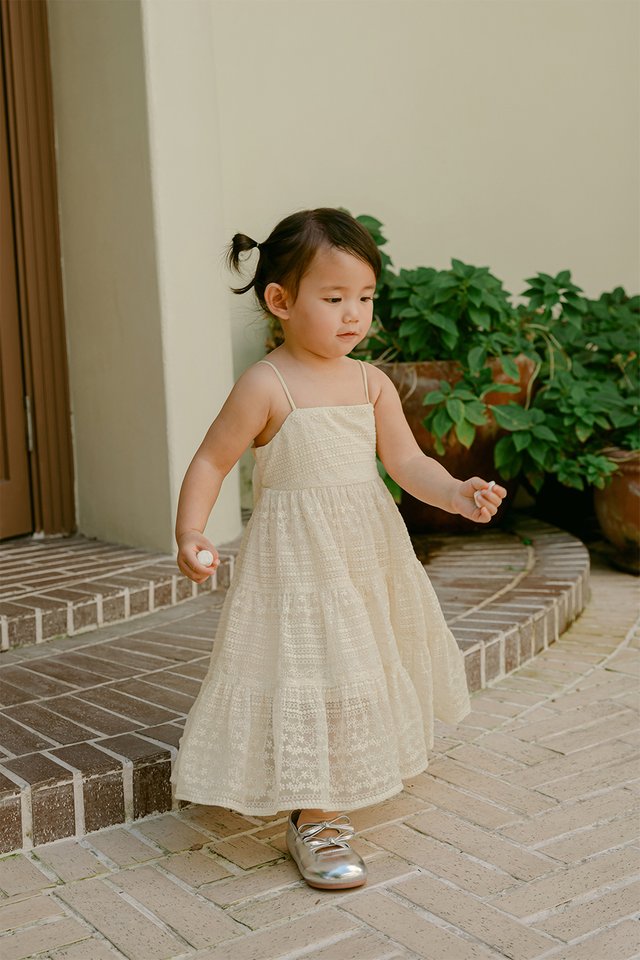 *KIDS* KYLER LACE TIE-BACK MINI DRESS IN CREAM
