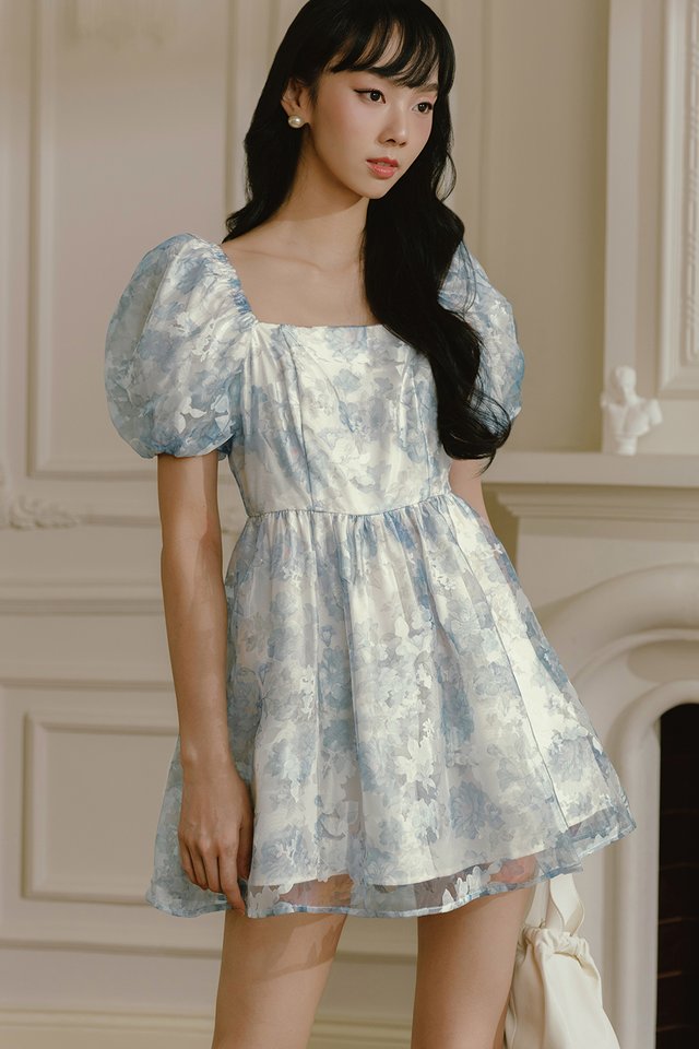 MYA ORGANZA BABYDOLL PLAYSUIT DRESS IN BLUE
