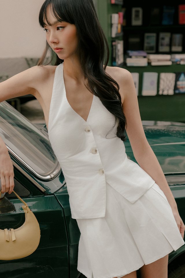 NOAH LINEN PADDED VEST TOP IN WHITE