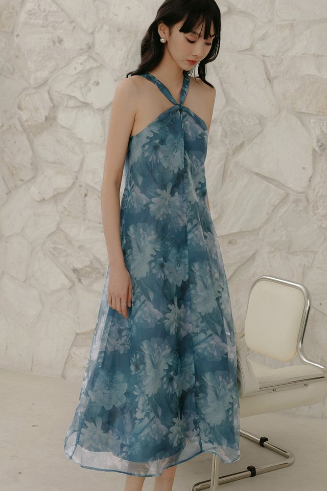 NOVAH ORGANZA MAXI IN TEAL BLUE
